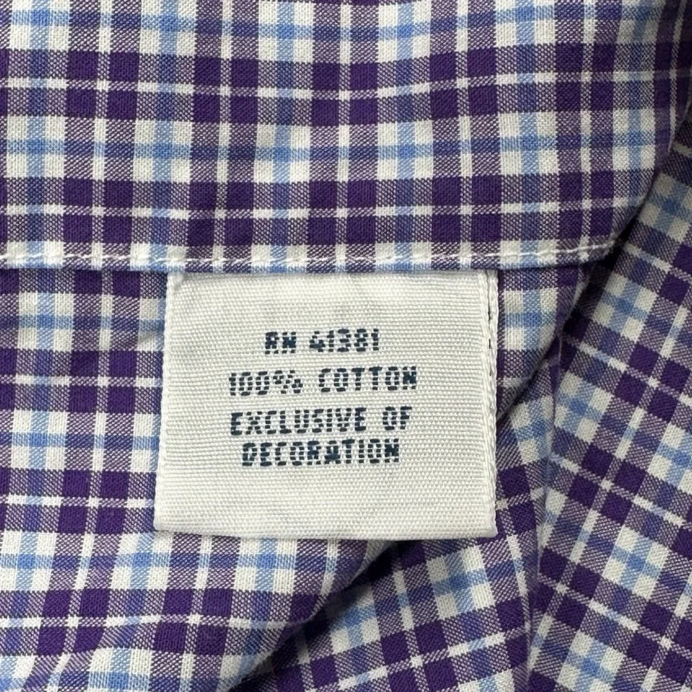 Polo Ralph Lauren Mens L Purple‎ Gingham Button-Down Shirt Cotton Stretch Logo